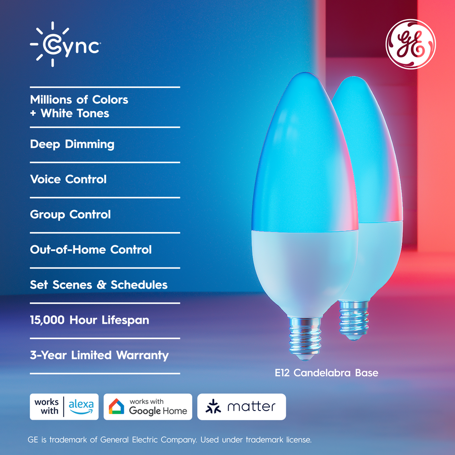 Cync Rope Light Base Cync B11 Smart LED Bulb (3-Pack) - Alexa & Google Home Compatible | GE ...