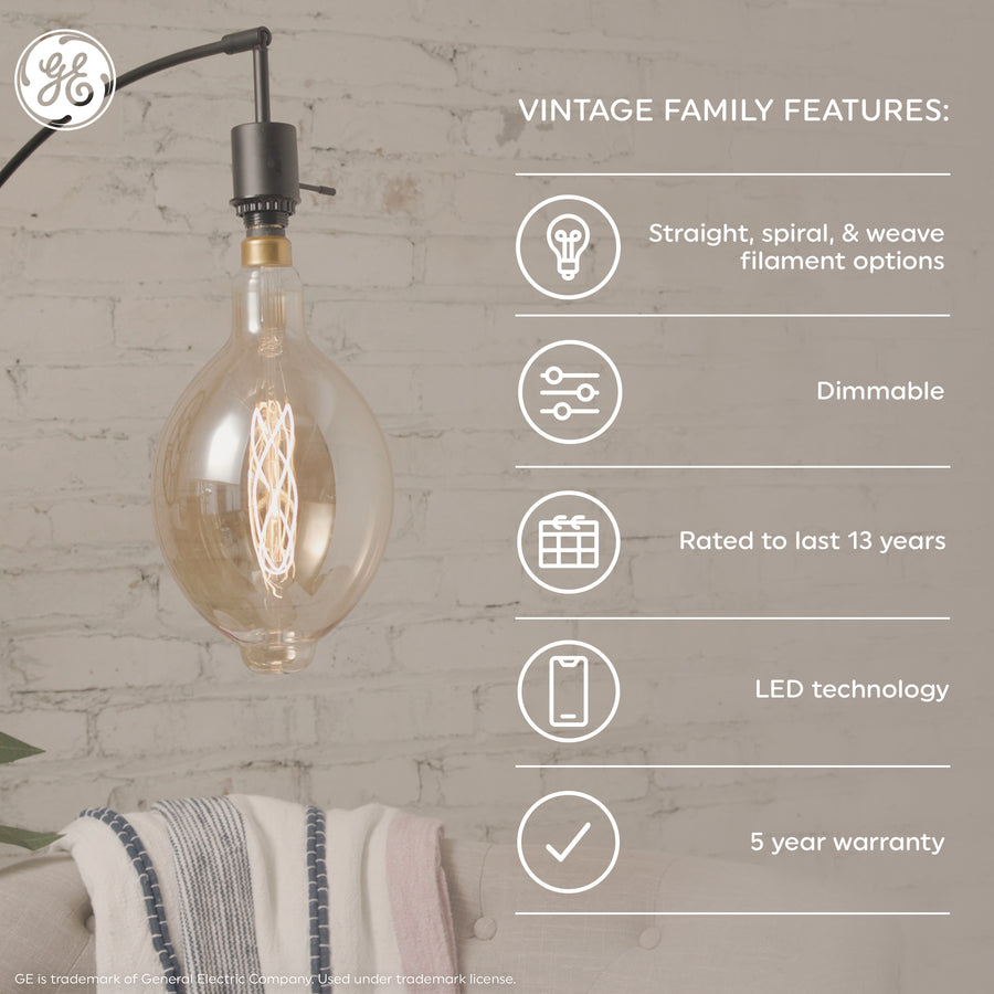 GE Vintage Style LED, Amber Glass, 60 Watt Replacement, CA11 Deco-Cand